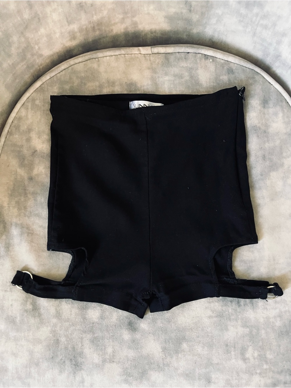 SUNNY Black High-Waist Cut-Out Garter Safety Shorts S/M
